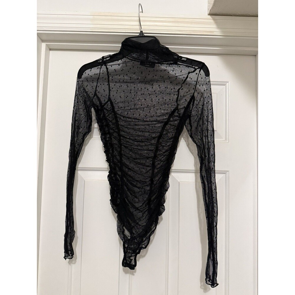 VICI Black Sheer Mesh Ruched Bodysuit S Whimsigoth Edgy Grunge Dark Feminine